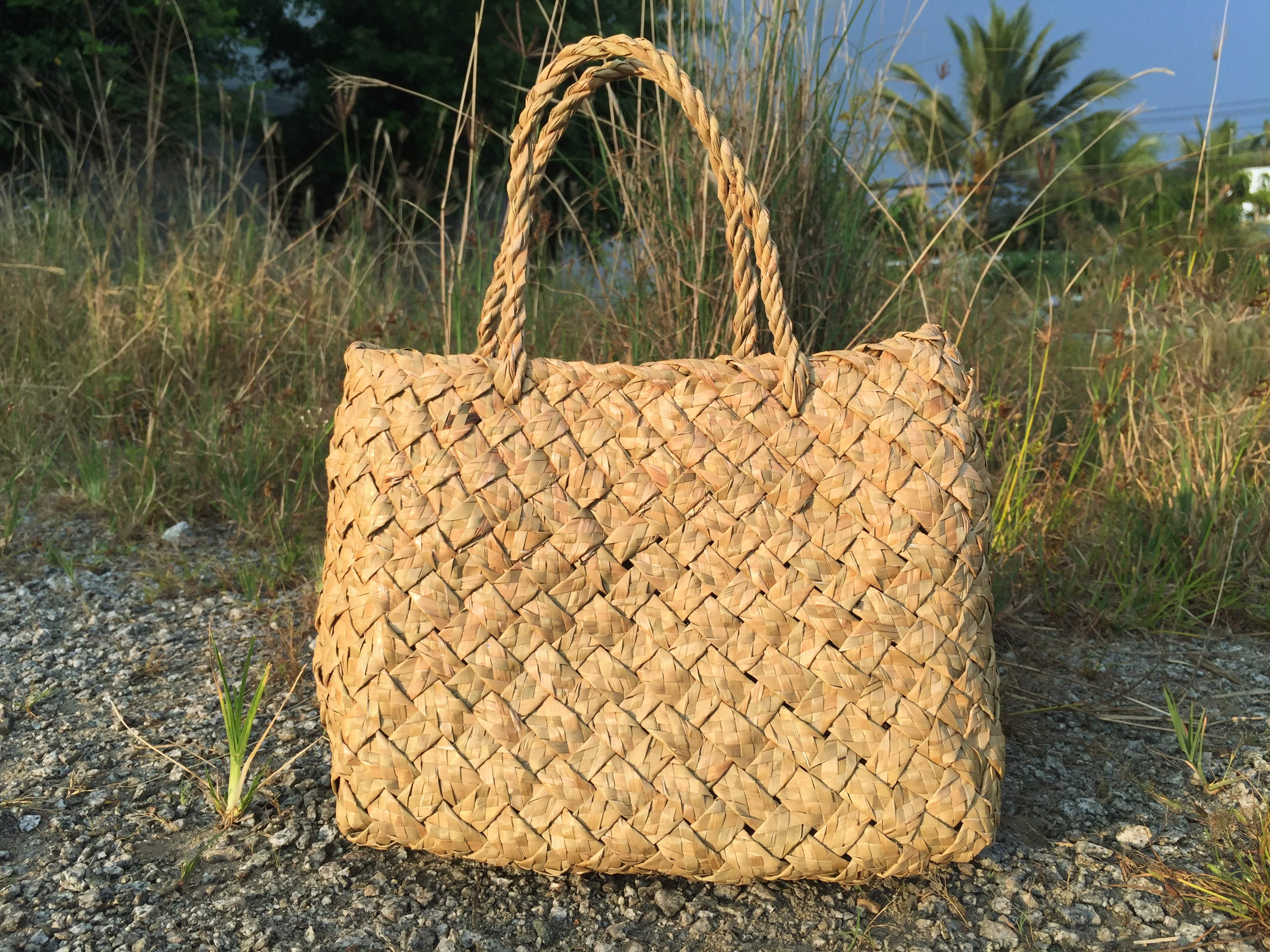Túi xách cỏ bàng đan bản lớn