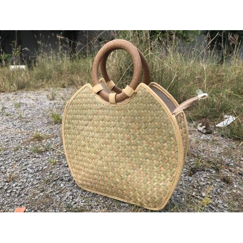 Giỏ bàng xách tay quai tròn ( màu nâu và trắng)