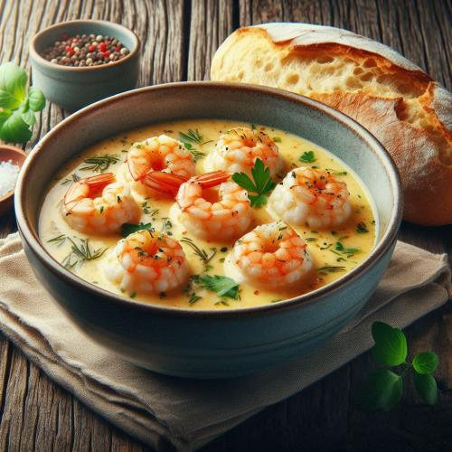 Súp tôm viên phô mai là gì?