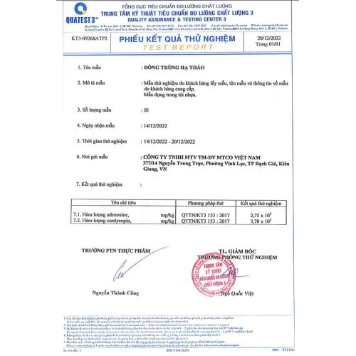 Kiểm tra hàm lượng cordycepin, adenosine