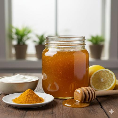 Mặt nạ hỗ trợ làm đều màu da với mật ong, chanh, sữa chua, nghệ