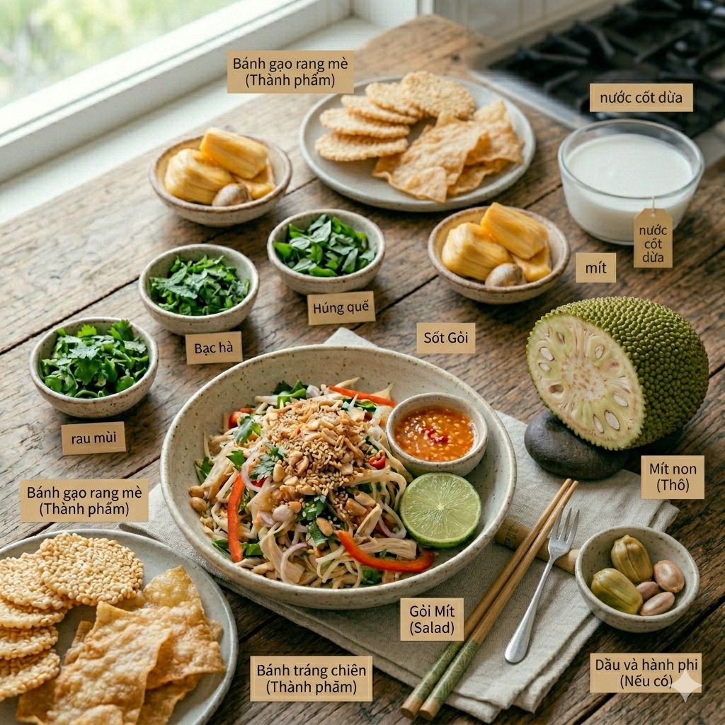 1. Nguyên liệu làm salad mít chay