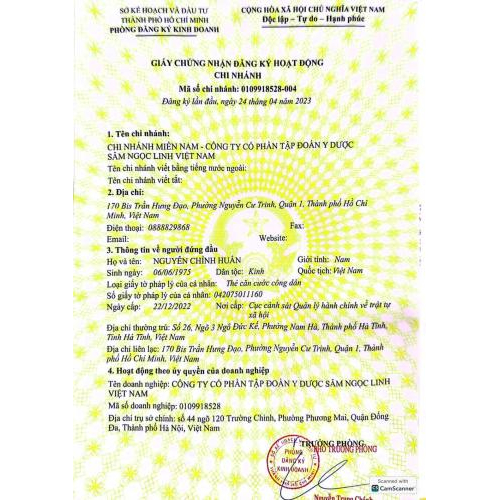 Giấy chứng nhận đăng ký hoạt động chi nhánh