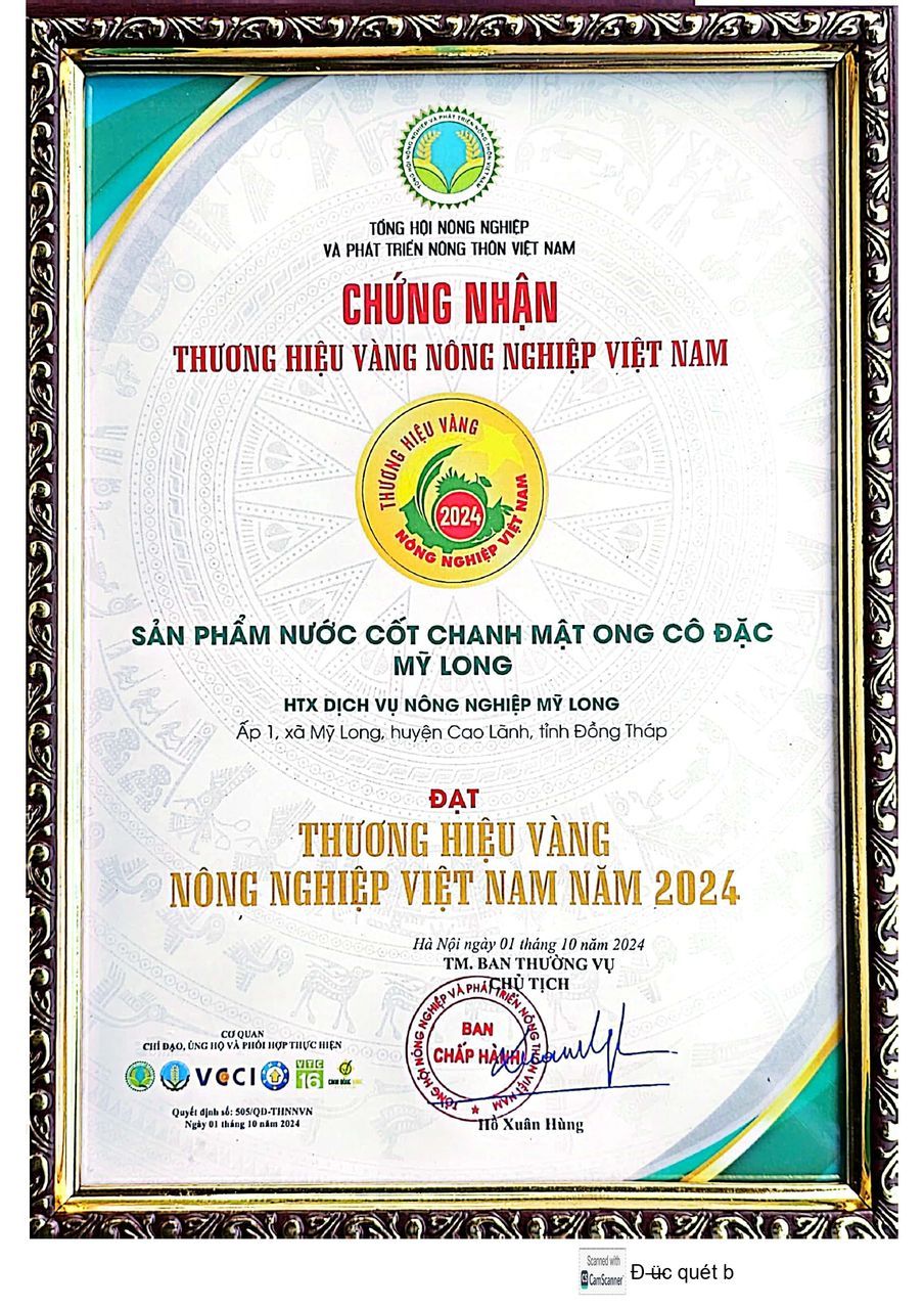 Chứng nhận Thương hiệu vàng nông nghiệp Việt Nam