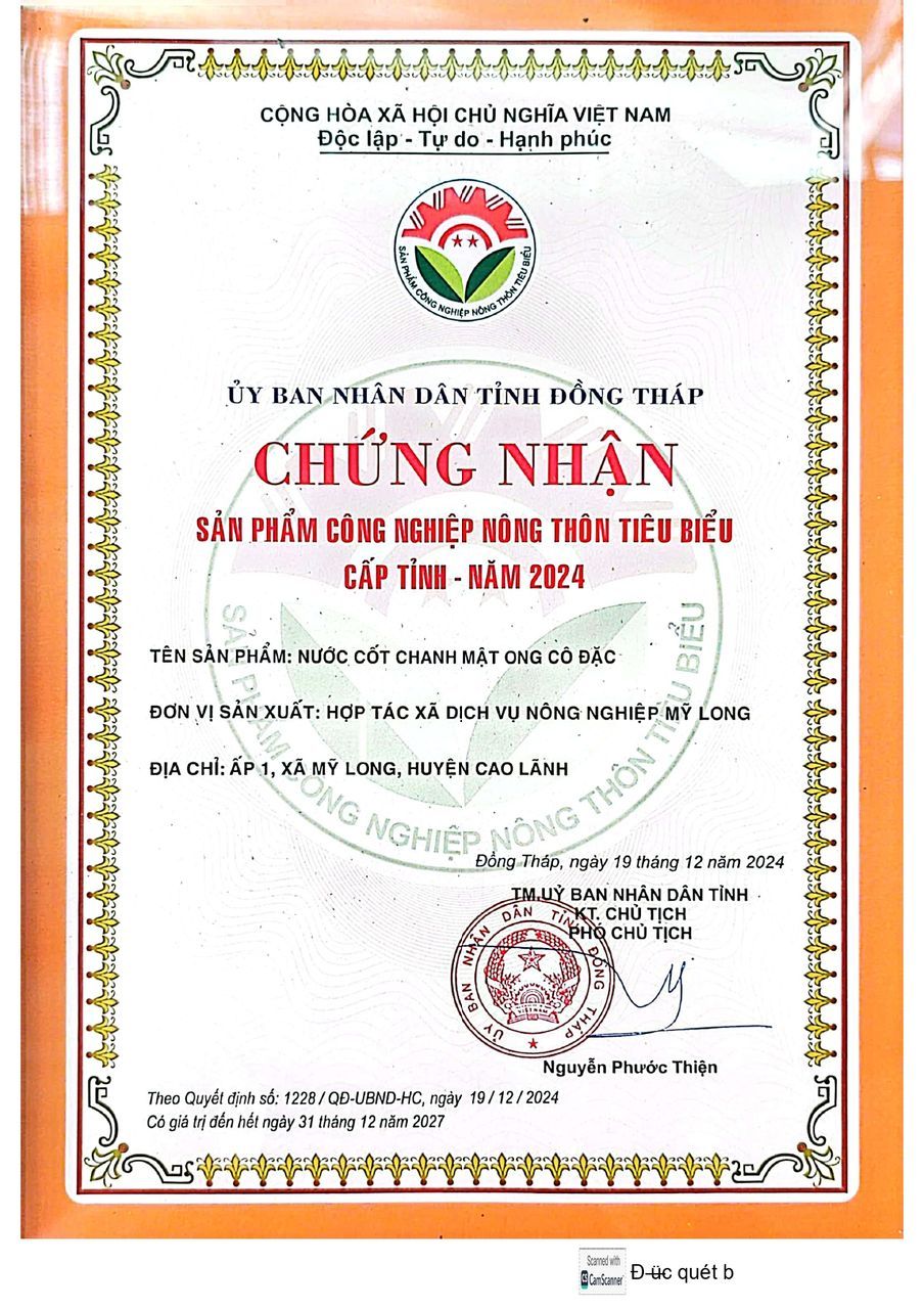 Chứng nhận Sản phẩm Công nghiệp nông thôn tiêu biểu cấp tỉnh 2024