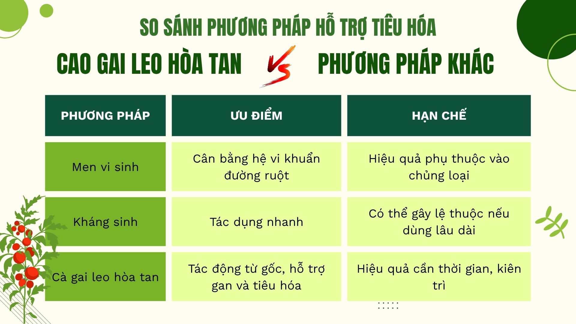 So sánh cà gai leo hòa tan với các phương pháp hỗ trợ tiêu hóa khác