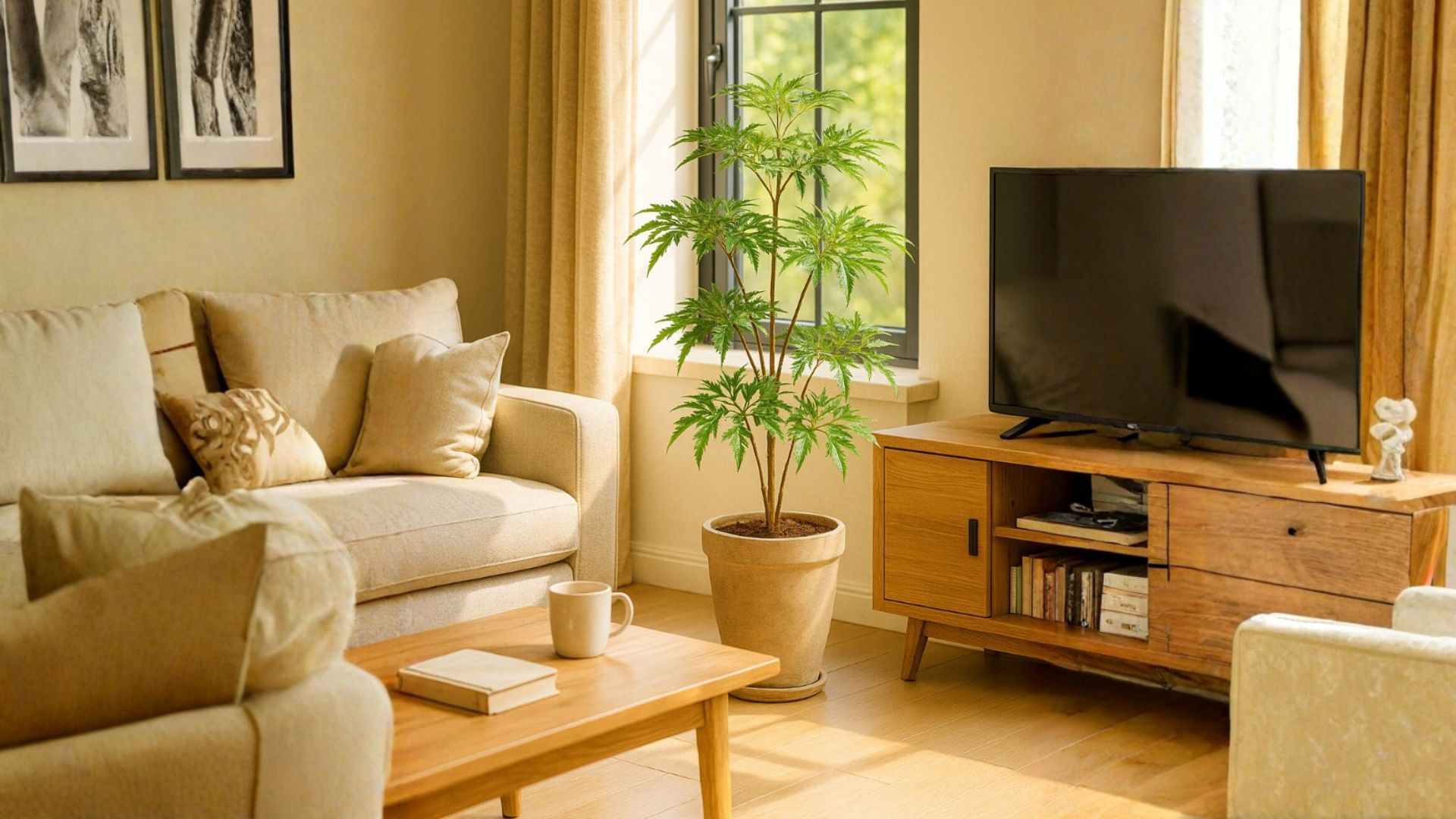 3. Trong phòng khách – Góc xanh thư giãn và phong thủy