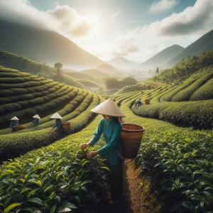 Thu hoạch lá chè tươi