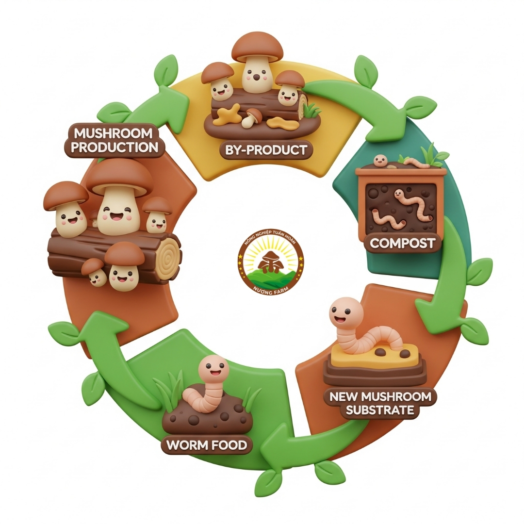 Mô Hình Trồng Nấm Tuần Hoàn – Giải Pháp Xanh Cho Nông Nghiệp Bền Vững