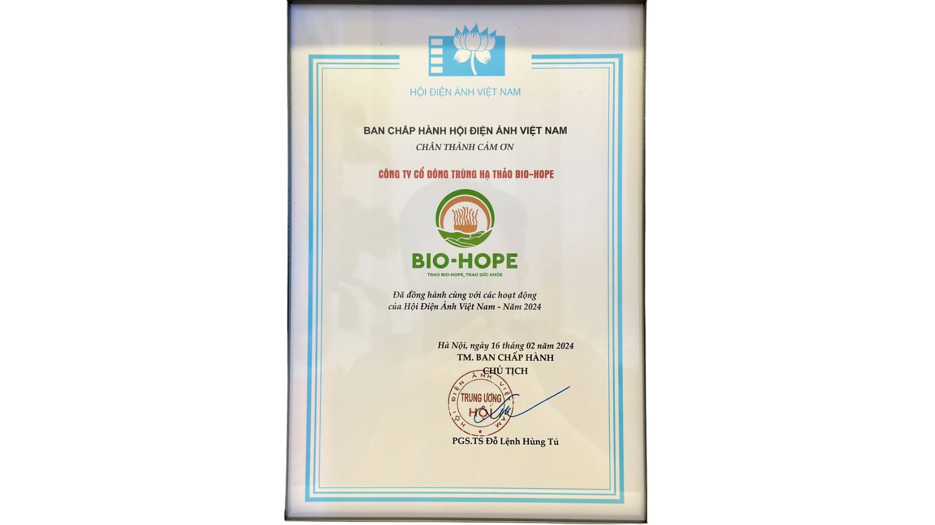 Hội Điện Ảnh Việt Nam trao Thư Cảm Ơn tri ân Bio-Hope