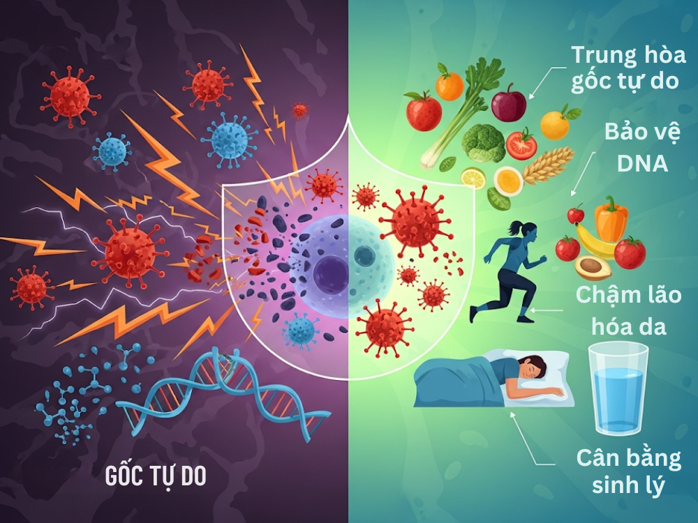 Chống oxy hóa – bảo vệ tế bào trước gốc tự do