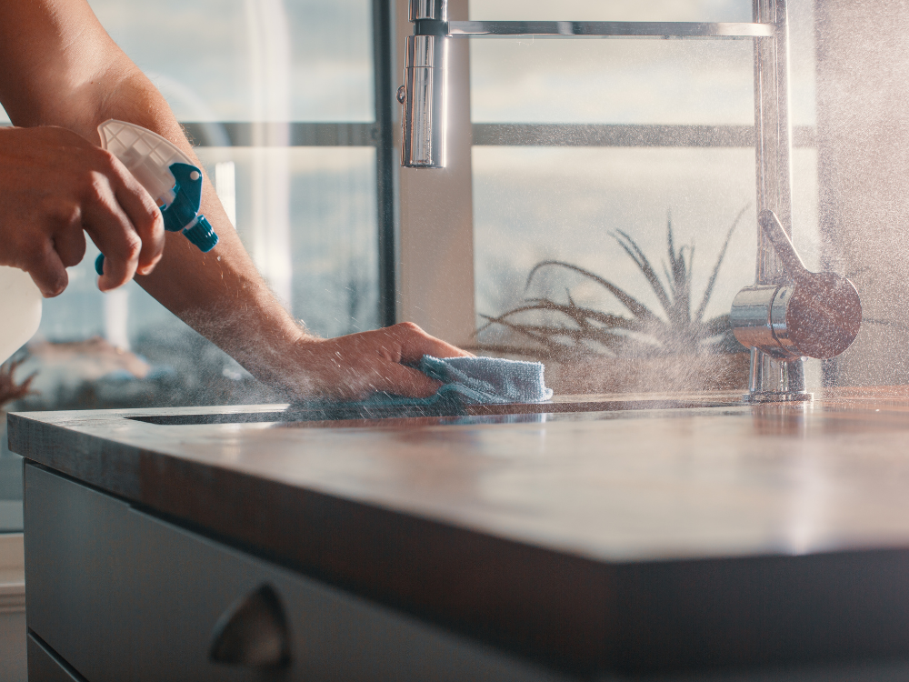 5. Kệ bếp, ngăn kéo và tay nắm tủ – Nơi dễ bị lãng quên