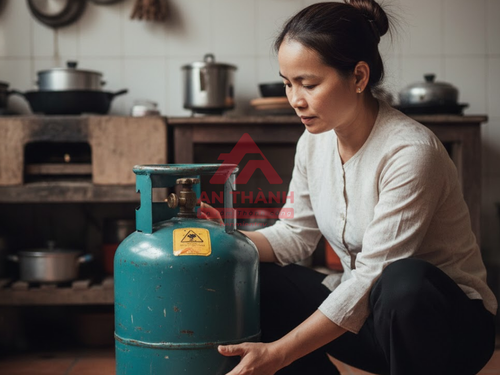 Sờ bề mặt bình gas