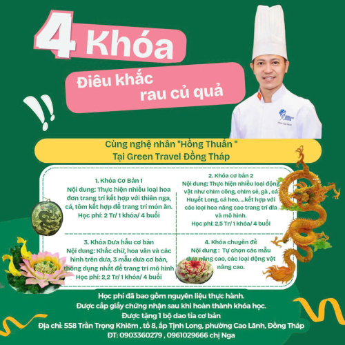 Green Travel Đồng Tháp Mở Lớp Đào Tạo Kỹ Năng “Nâng Tầm Món Ăn Việt” Với Khóa Học Điêu Khắc Rau Củ Quả