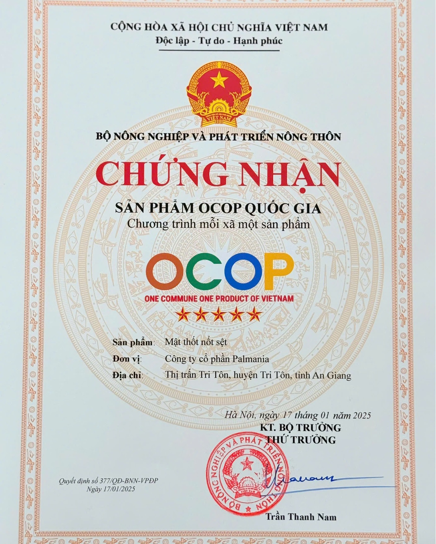 OCOP 5 sao cấp quốc gia | Mật Thốt nốt Sệt