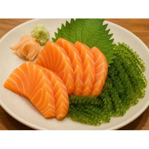 3. Sashimi cá hồi ăn kèm rong nho