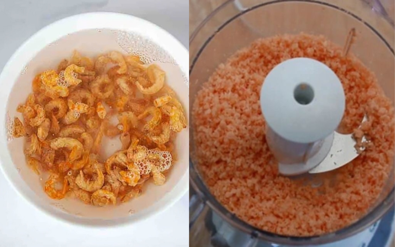 Bước 2: Sơ chế và xay tôm